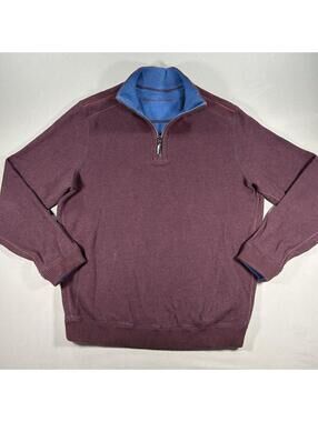 Tommy Bahama Men’s Sweater Medium/Large 1/4-Zip Reversible Pullover Maroon/Blue
